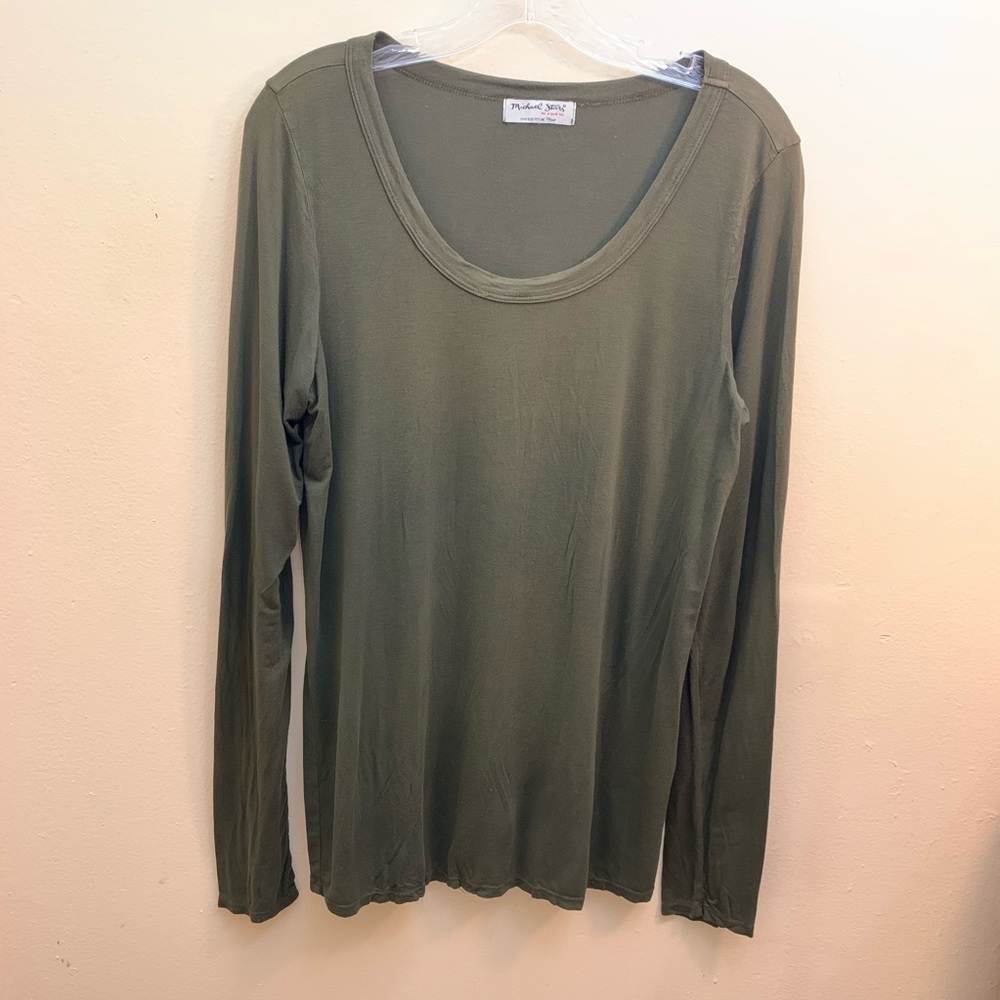 Michael Stara Long Sleeve Olive Green Top OS